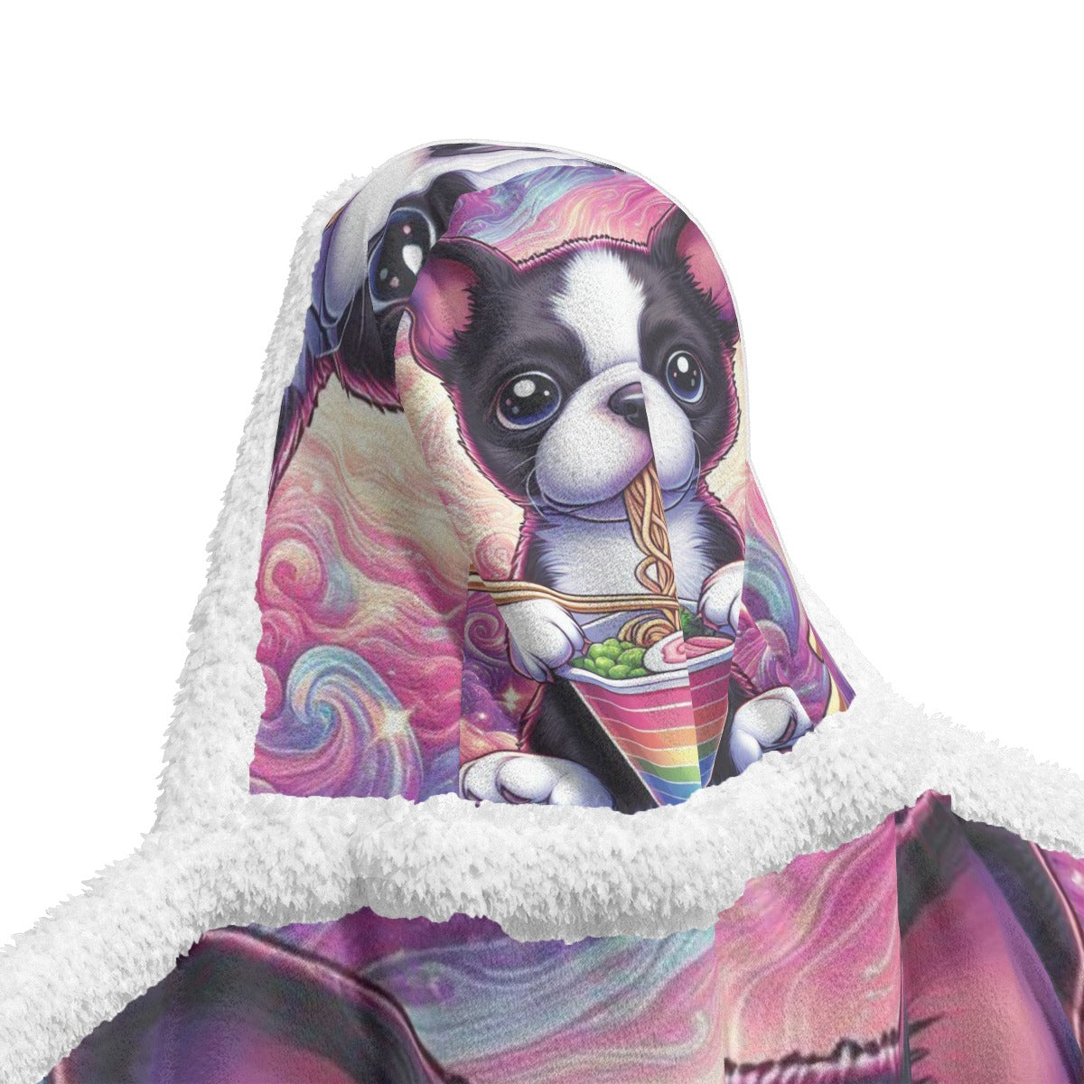 Dog eating rame Unisex Wearable Hooded Blanket