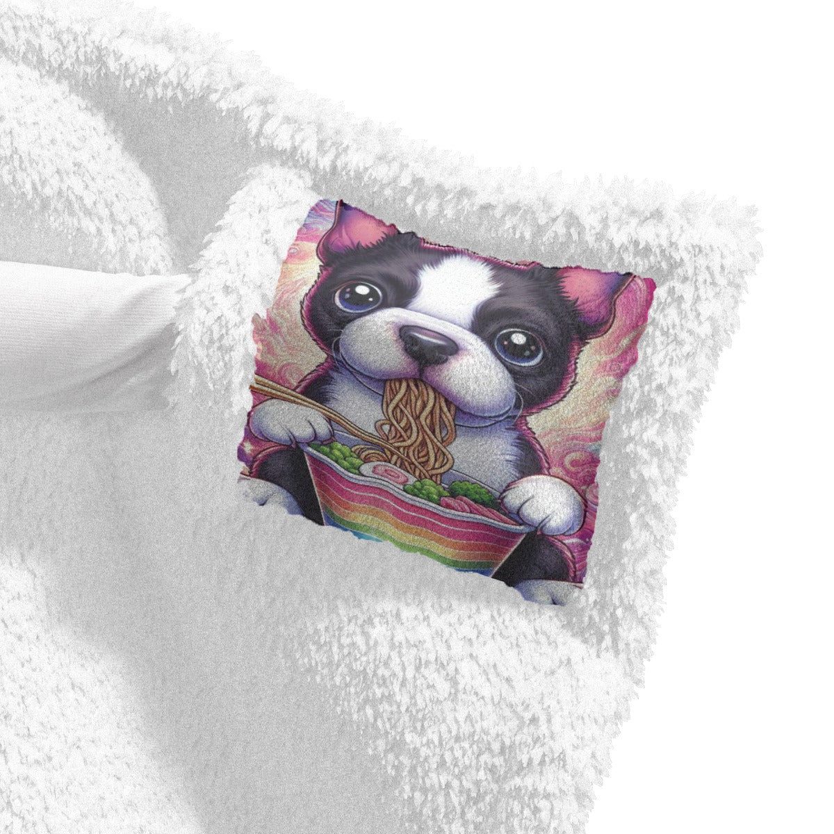 Dog eating rame Unisex Wearable Hooded Blanket