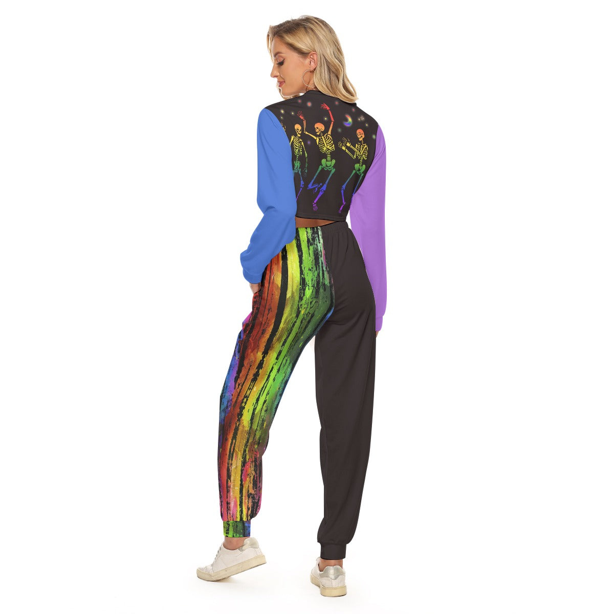 Vibrant All-Over Print Crop Sweatshirt & Jogger Set