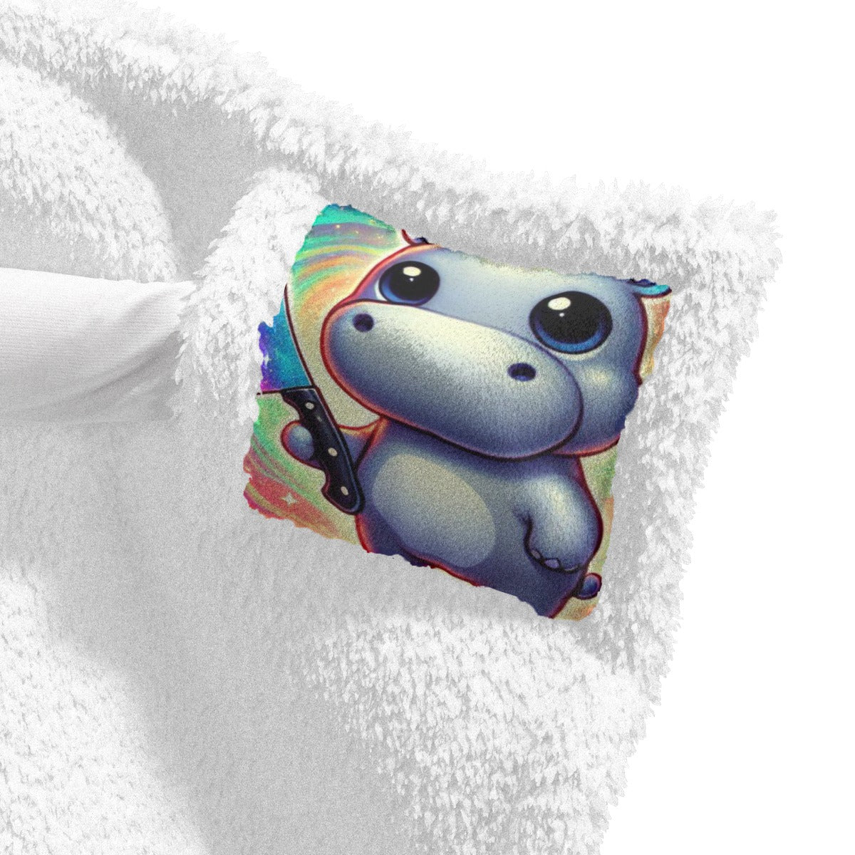 Hippo with knife cute Unisex Wearable Hooded Blanket