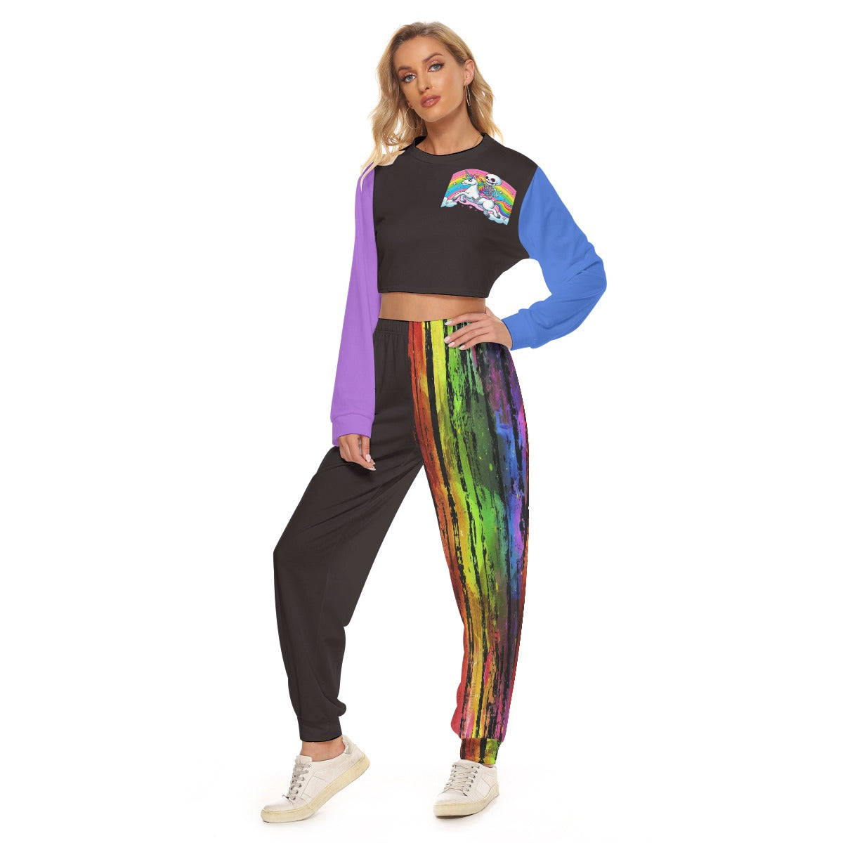 Vibrant All-Over Print Crop Sweatshirt & Jogger Set