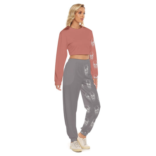 Skull-Print Crop Sweatshirt & Jogger Set