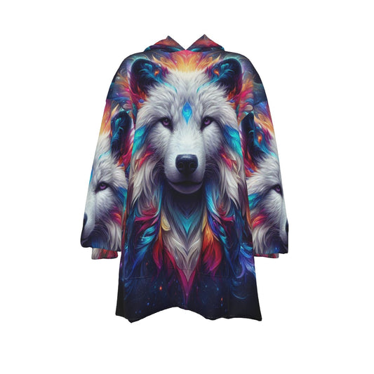 Wolf Sherpa Fleece Hoodie Blanket