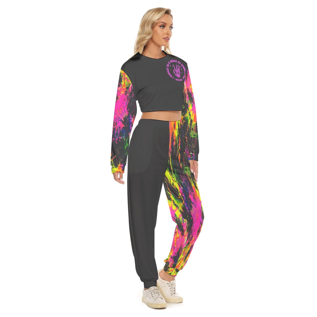 Neon Splash Crop Sweatshirt & Jogger Set