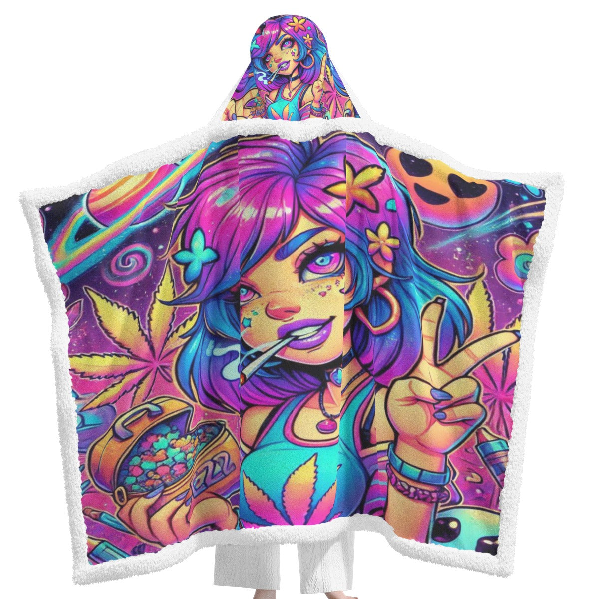 Psychedelic Girl Hooded Blanket - Bold, Funky, and Full of Cosmic Energy