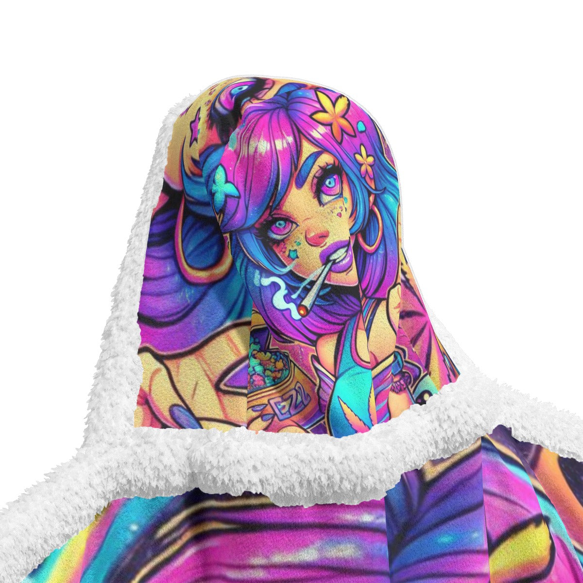 Psychedelic Girl Hooded Blanket - Bold, Funky, and Full of Cosmic Energy