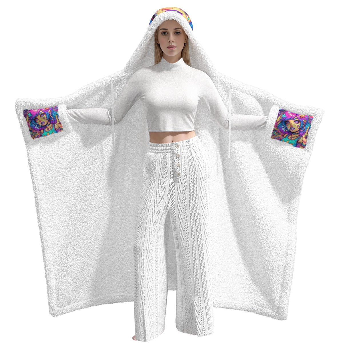 Psychedelic Girl Hooded Blanket - Bold, Funky, and Full of Cosmic Energy