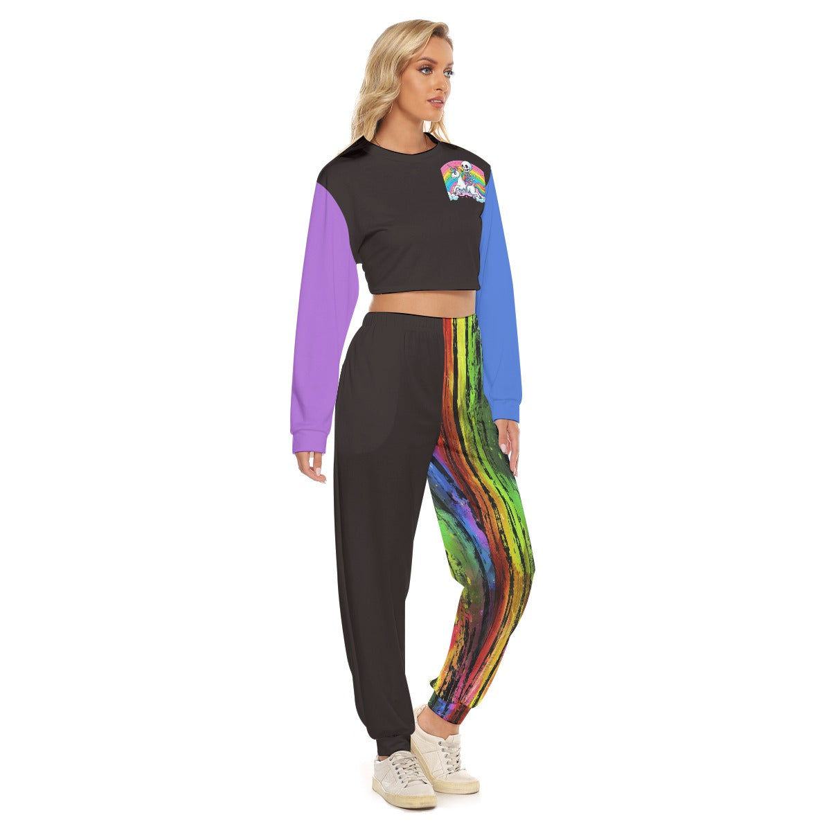 Vibrant All-Over Print Crop Sweatshirt & Jogger Set