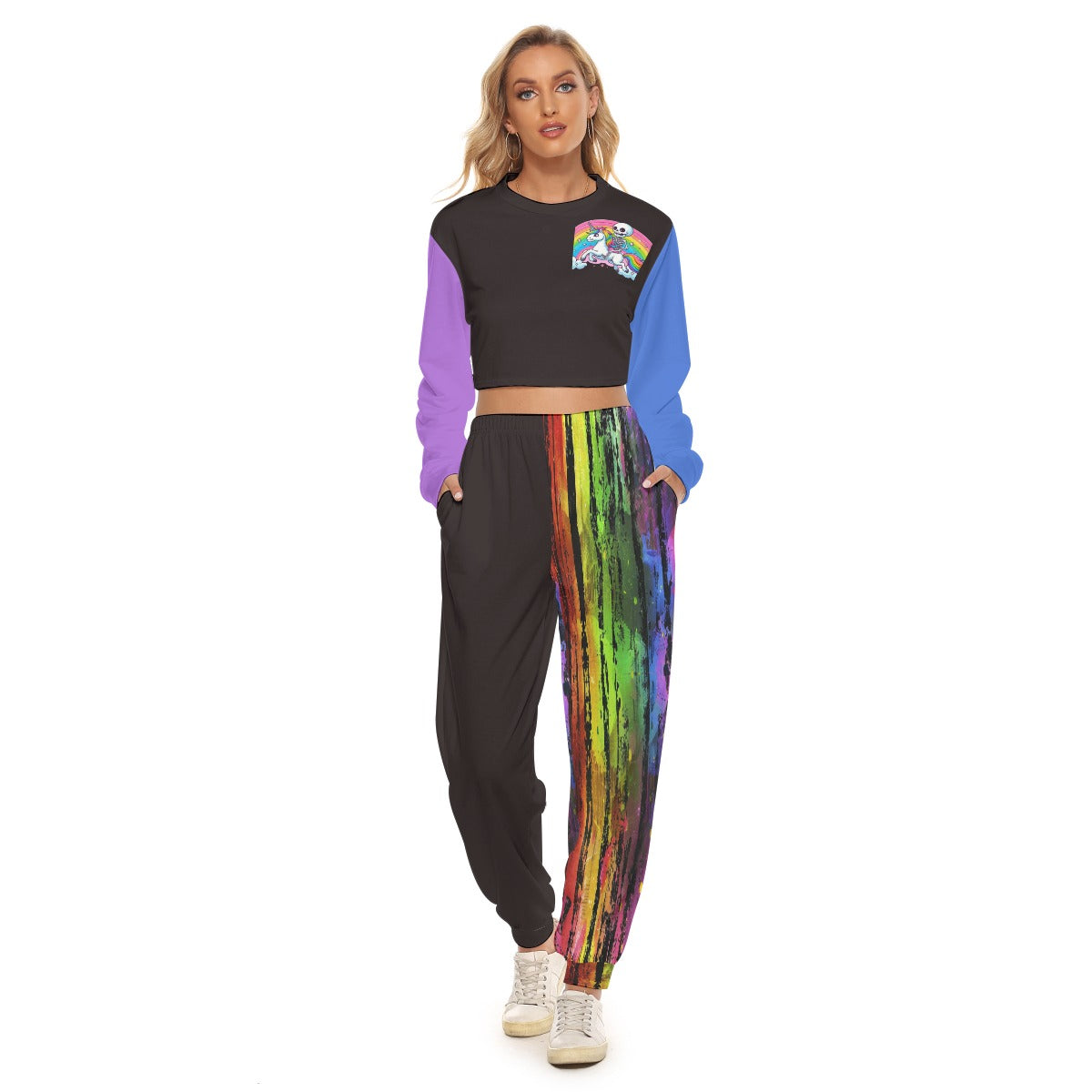 Vibrant All-Over Print Crop Sweatshirt & Jogger Set