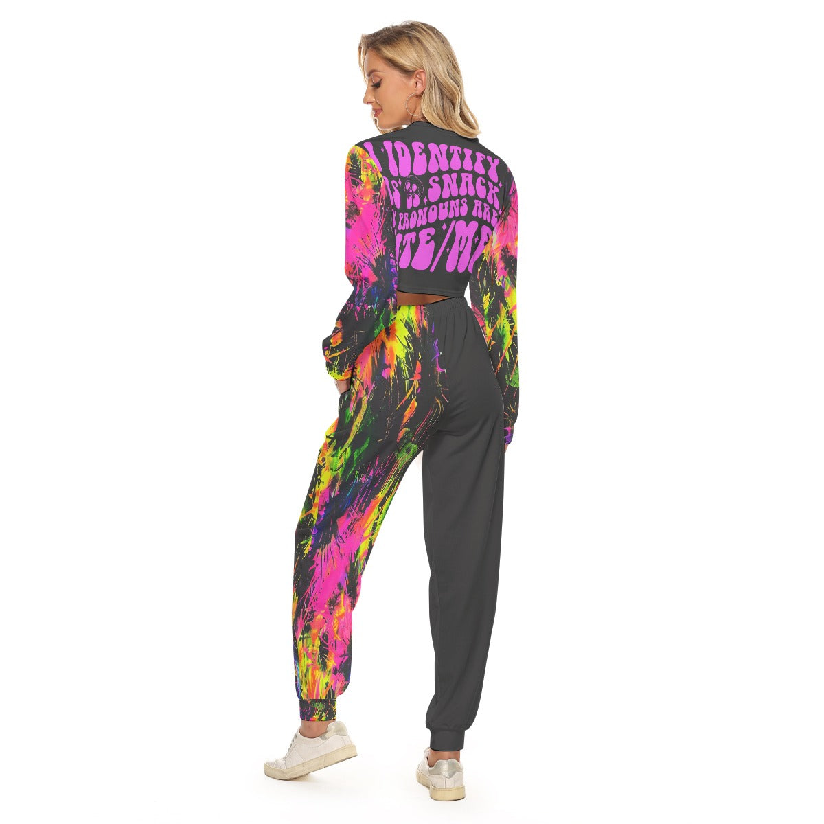 Neon Splash Crop Sweatshirt & Jogger Set