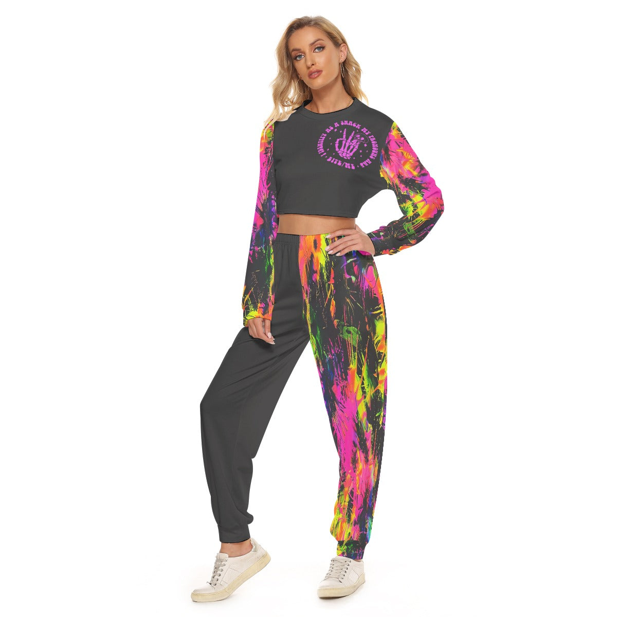 Neon Splash Crop Sweatshirt & Jogger Set