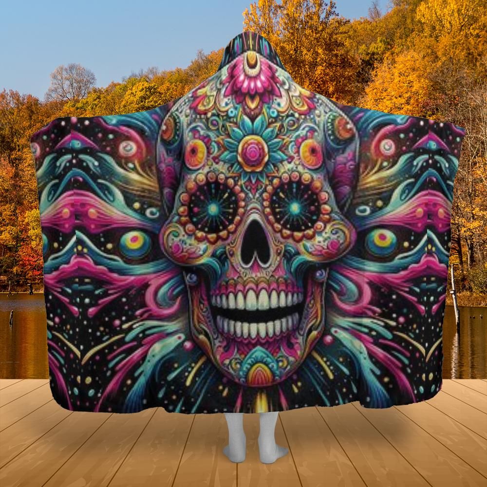 Sugar Skull Hooded Blanket